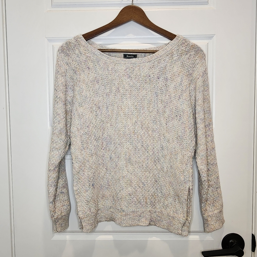 XS Roots Women's Beige Light Pastel Multicolour Wide Crew Neck Sweater - Picture 2 of 6